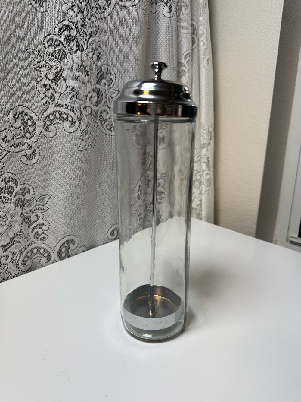 Vintage Glass Countertop Makeup Brush Holder Floating Lift Lid Vanity Organizer